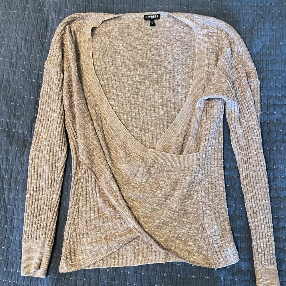 Express Tan/Pink Ribbed Knit Sweater